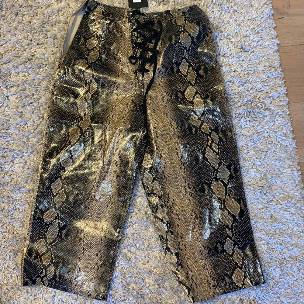 Stone Faux Leather SnakeSkin Lace Up Front Pant